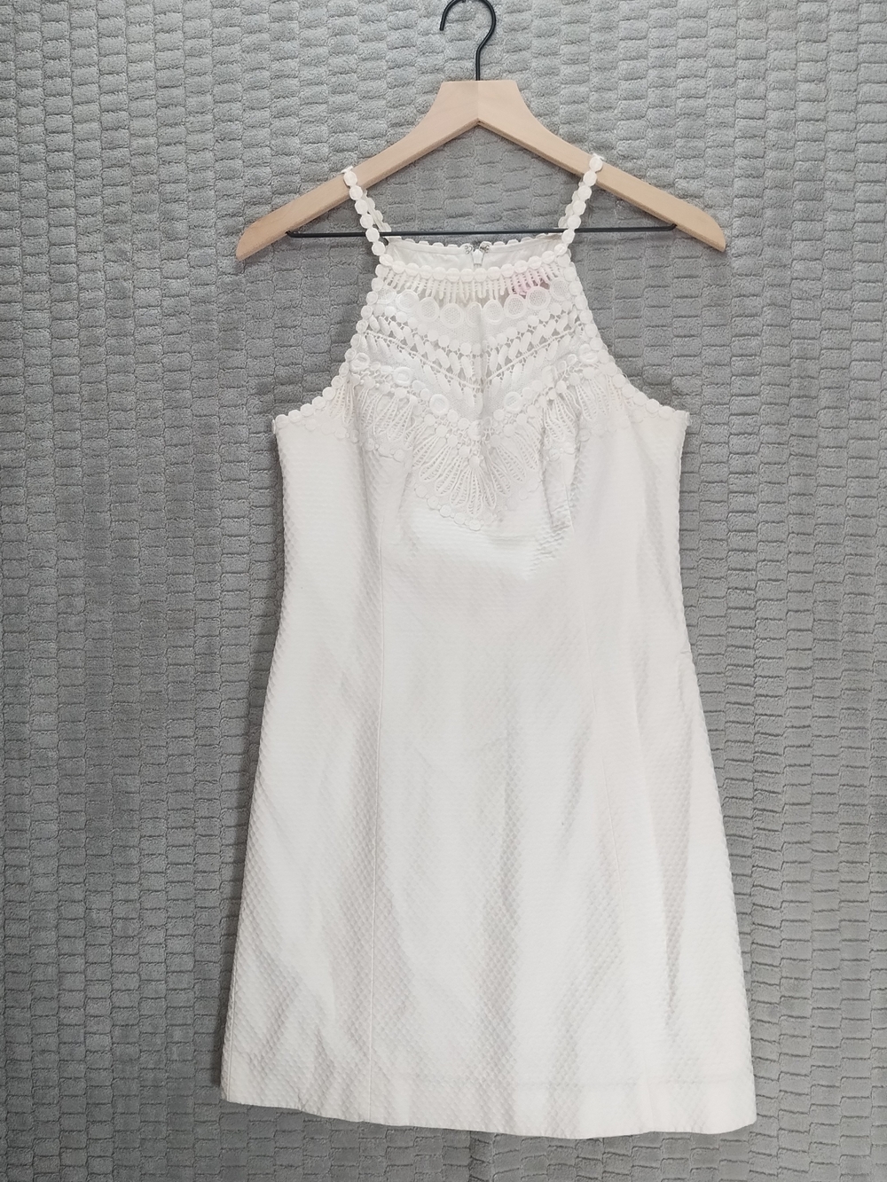 Lilly Pulitzer White Crochet Halter Shift Mini Dress-Cotton-Sz 6